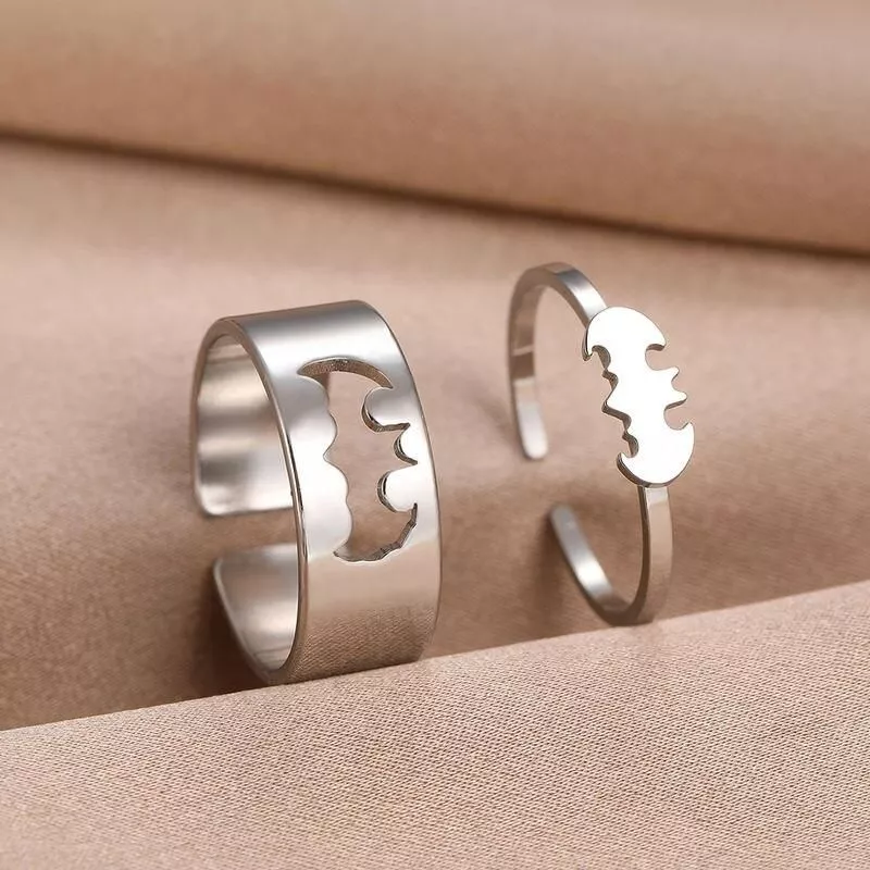 Stainless Steel Rings Gothic Hip Hop Punk Bat Fashion Adjustable Couple Ring For Women Jewelry Wedding Engagement Gift 2Pcs/set