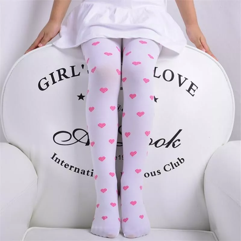 Heart Girls Tights 3-8 Yrs Velvet Sweet Candy Color Pantyhose for Children Kids Clothing White Dancing Stockings Summer Tights