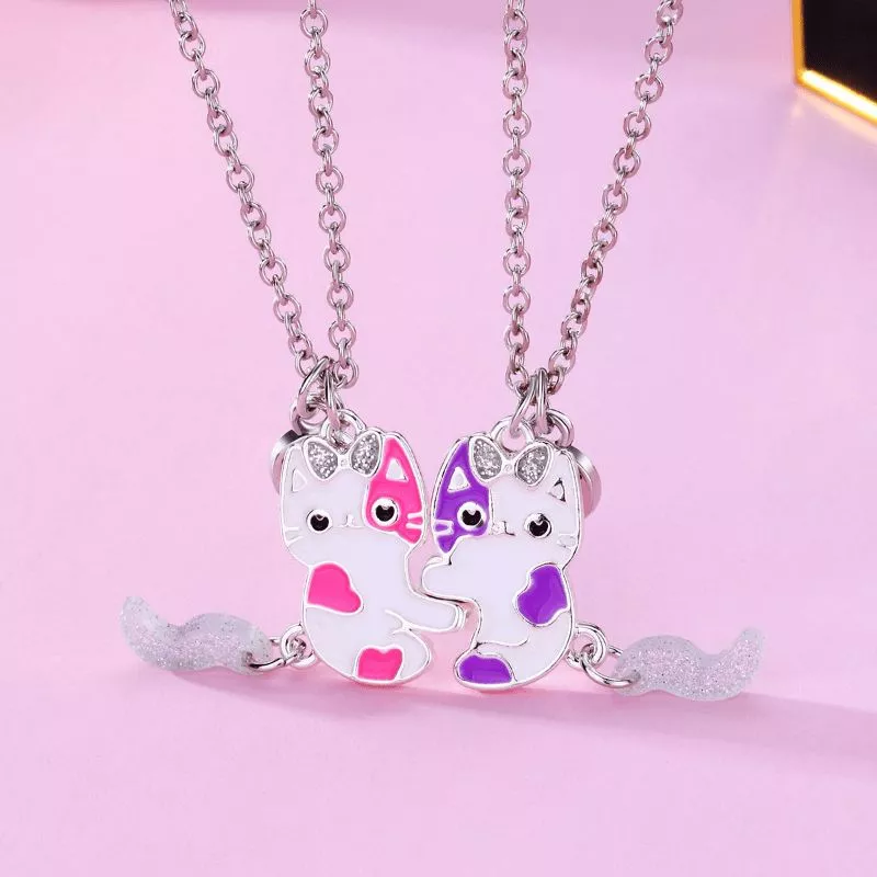 2pcs set cartoon bff kitty cats best friends necklace set accessories birthday party gift 1